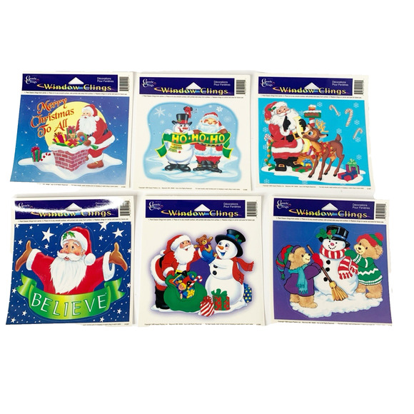 Vintage Classic Clings Christmas Window Clings Decorations 1999 Lot of 6 - Picture 1 of 11